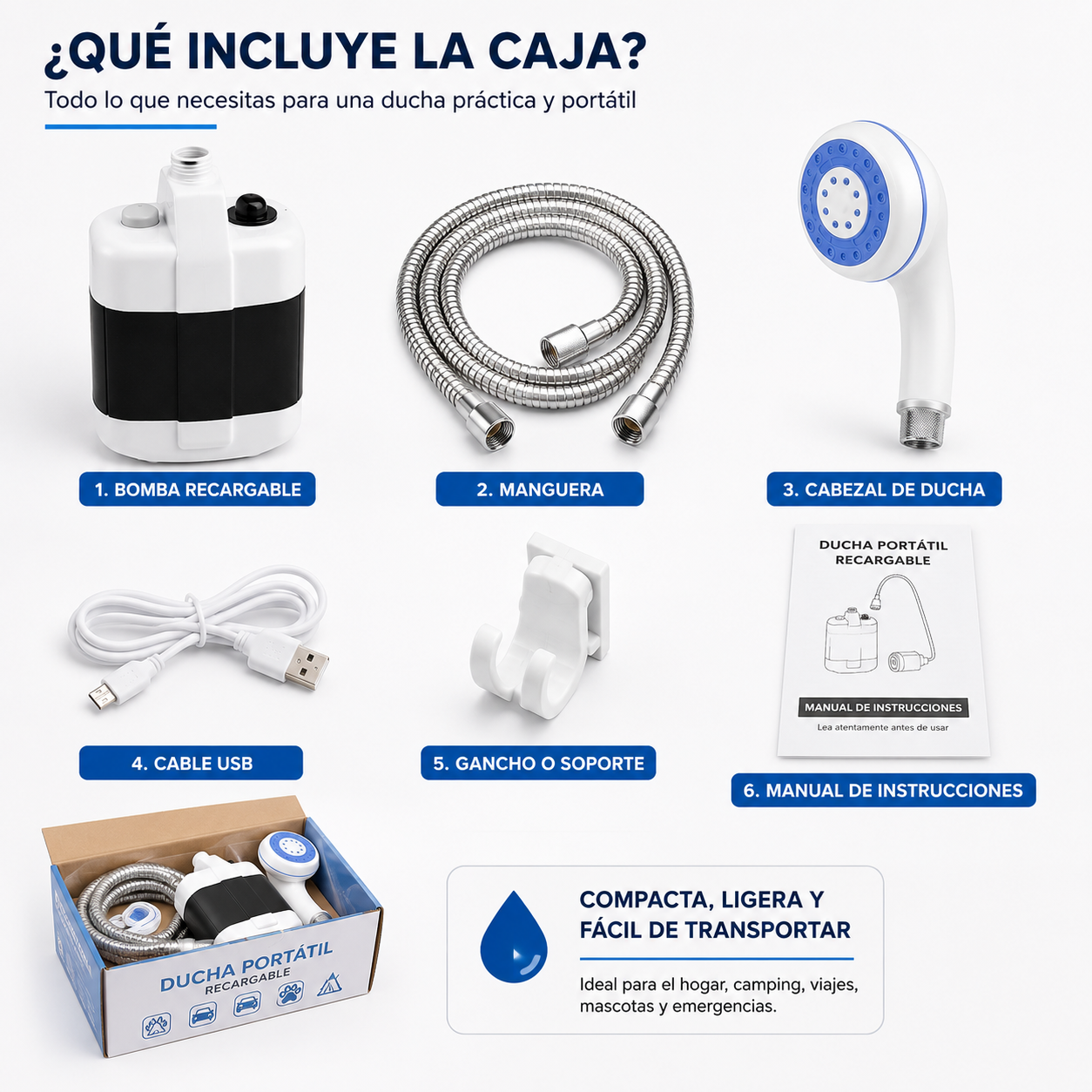 Ducha Portátil Recargable Multifuncional