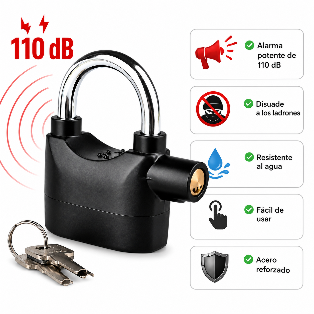 Candado con Alarma de Seguridad 110 dB