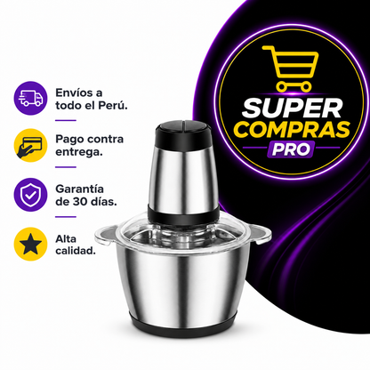 Picadora Eléctrica de Alimentos 2L de Acero Inoxidable