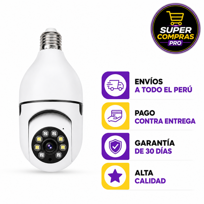 Foco Cámara WiFi 360° HD con Visión Nocturna
