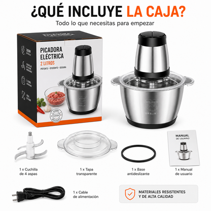 Picadora Eléctrica de Alimentos 2L de Acero Inoxidable