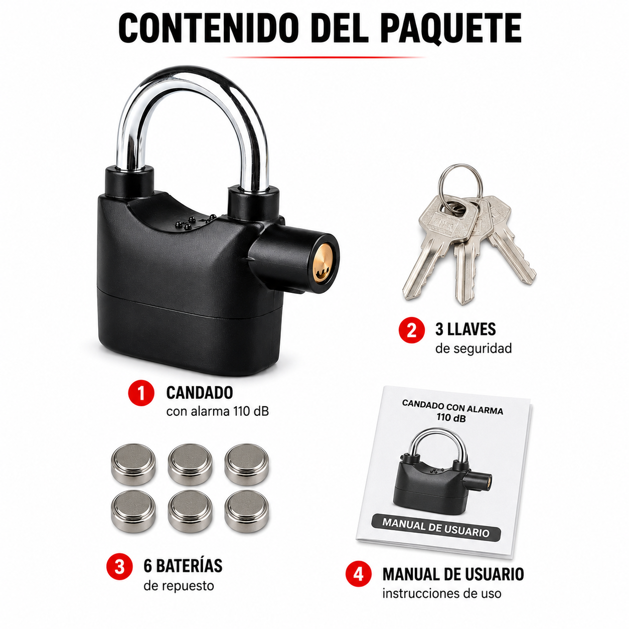 Candado con Alarma de Seguridad 110 dB