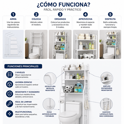 Estante Organizador para Baño de 3 Niveles – Ahorra Espacio y Mantén Todo en Orden