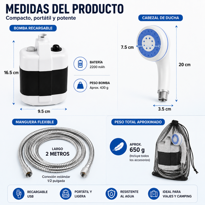 Ducha Portátil Recargable Multifuncional