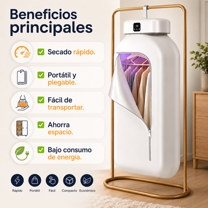 Secadora de Ropa Portátil Eléctrica – Secado Rápido, Compacta e Ideal para Invierno