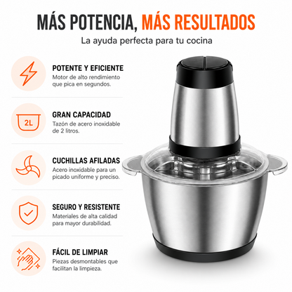 Picadora Eléctrica de Alimentos 2L de Acero Inoxidable