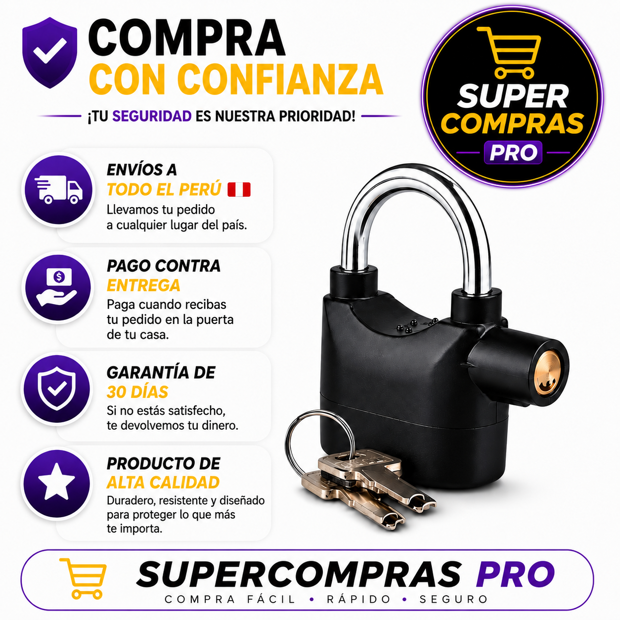Candado con Alarma de Seguridad 110 dB