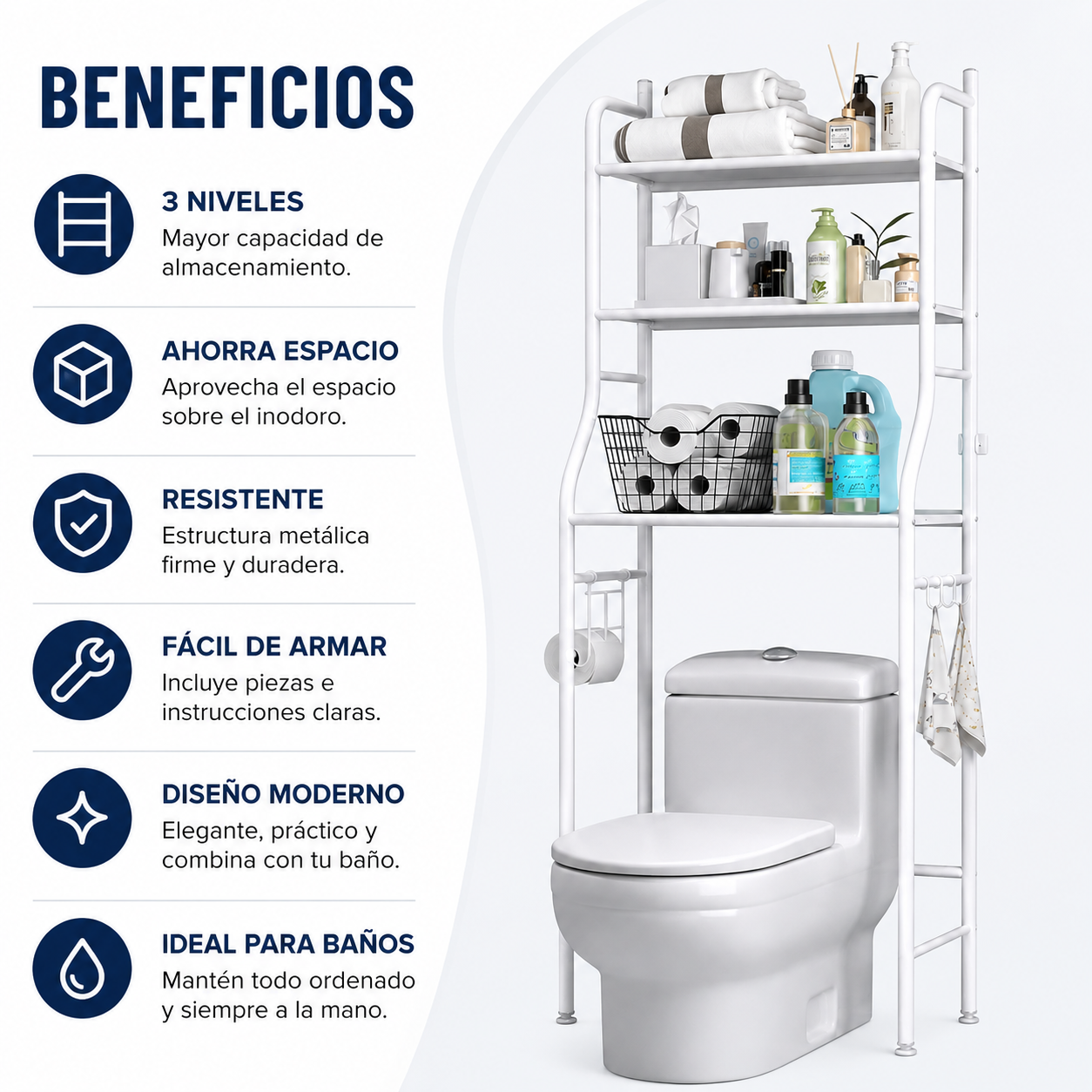 Estante Organizador para Baño de 3 Niveles – Ahorra Espacio y Mantén Todo en Orden