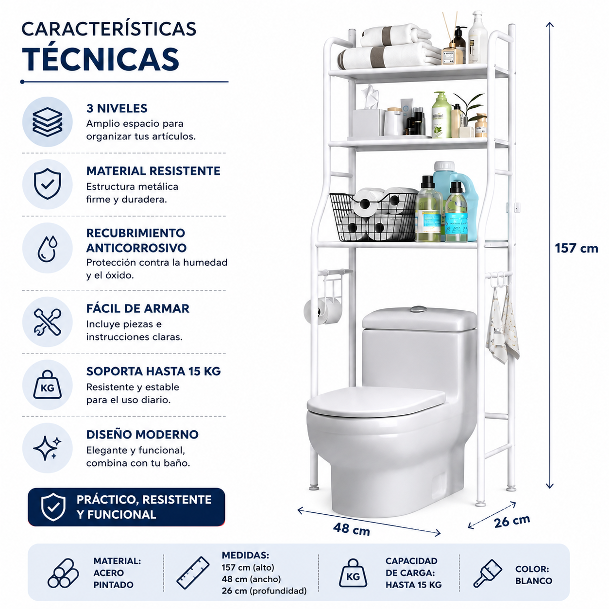 Estante Organizador para Baño de 3 Niveles – Ahorra Espacio y Mantén Todo en Orden