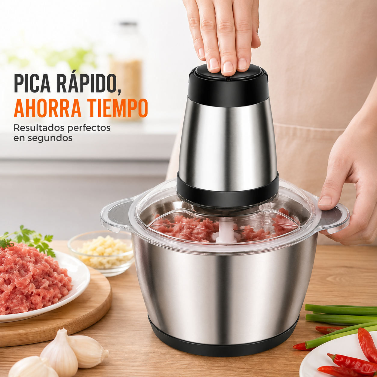 Picadora Eléctrica de Alimentos 2L de Acero Inoxidable