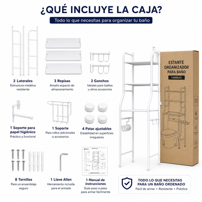 Estante Organizador para Baño de 3 Niveles – Ahorra Espacio y Mantén Todo en Orden