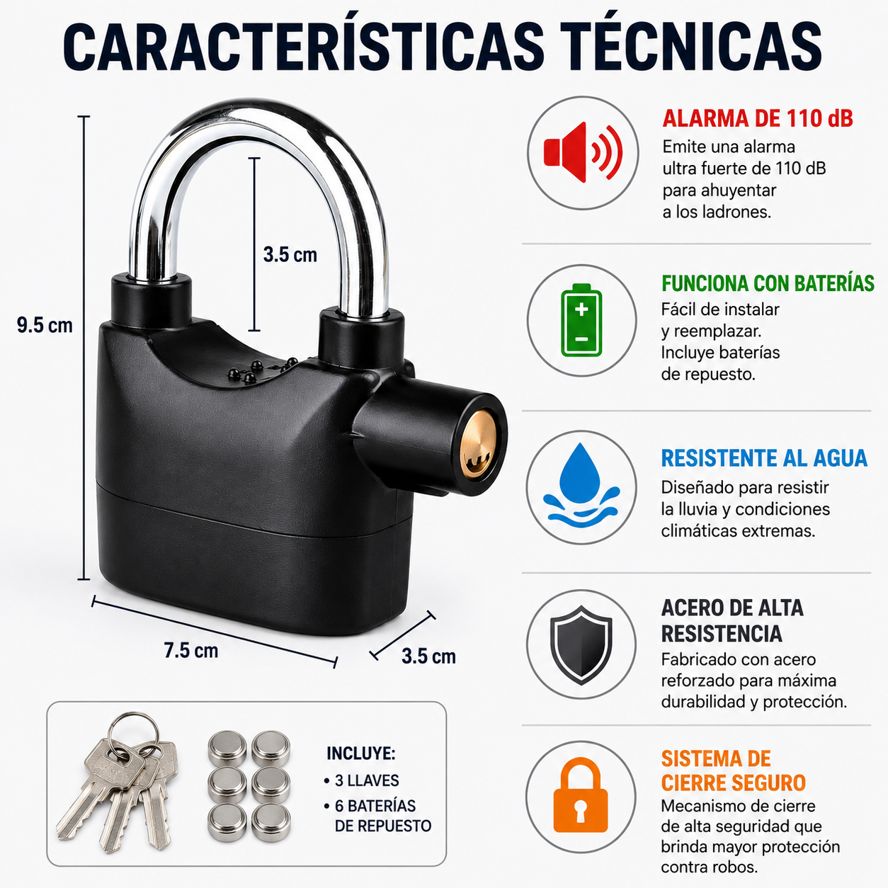Candado con Alarma de Seguridad 110 dB