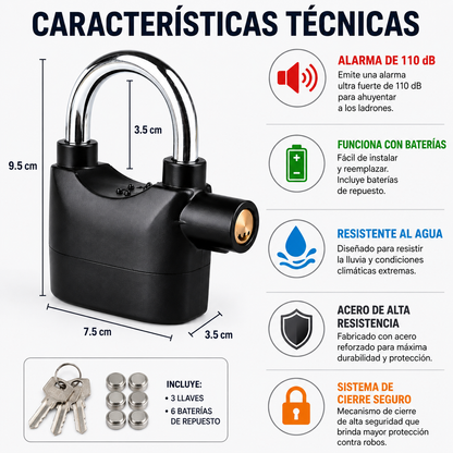 Candado con Alarma de Seguridad 110 dB