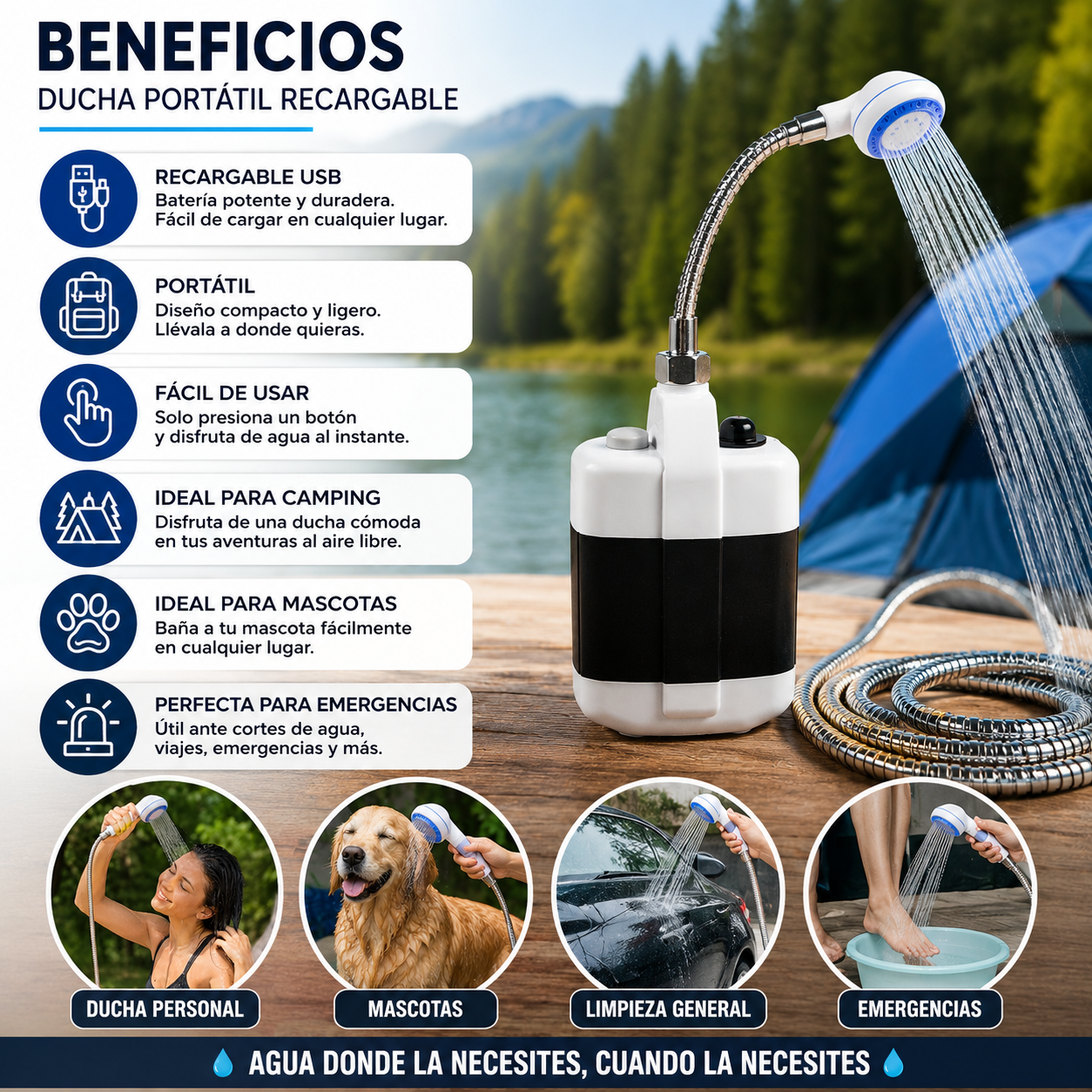 Ducha Portátil Recargable Multifuncional